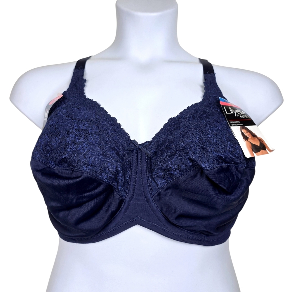 Lilyette Womens Blue Lace Minimizer Underwire Bra Size 40DDD NWT
